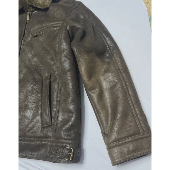 Tasso Elba Brown Faux Leather Jacket Men Winter Jacket Size M - Picture 11 of 13